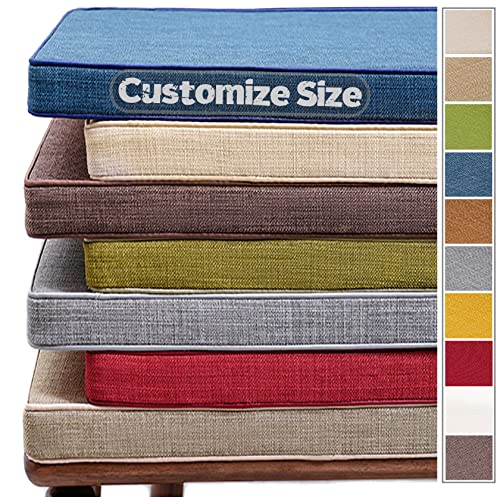 Cushion Custom Size for Bench, Customize Cushion for Indoor Outdoor Patio Furniture Window Seat, Linen Cover with Zipper and 45D High-Resilience Foam Insert (Custom Sizes, Beige) - color: Beige
