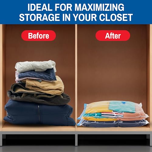 5 Pack Large Vacuum Storage Bags for Comforters, Blankets & Clothes – Vacuum Sealed Compression Bags with Hand Pump – Space Saver Storage Bags for Bedding, Moving, Travel & Organization - size: 5 Large Bags