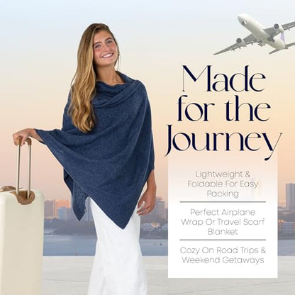 Velanio Cashmere Luxury Knitted Wrap Travel Shawl Scarf, Pashmina Stole, All-Season Scarf for Women Cashmere Wool Blend - color: Hale Navy
