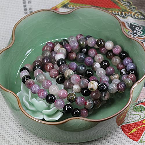 Keleny Gem Semi Precious Gemstones 8mm Natural Stone Round Beads Crystal Stretch Bracelets 7 Inch Unisex - color: Multicolor Tourmaline