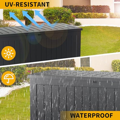 200 Gallon Outdoor Storage Box Patio Deck Box Waterproof, Resin Lockable Outside Large Storage Bin for Pool Cushion Furniture, Garden Tools UV-Resistant, Black