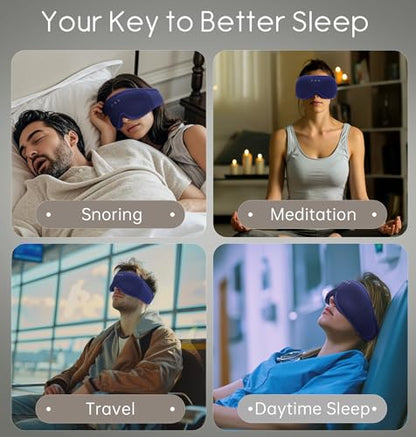 Sleep Mask with Headphones Bluetooth 5.4, TOPOINT 3D Eye Mask Blackout with Soft Bamboo Cotton for Side Sleepers Women Men, Sleep Headphones Earphones HD Speaker Microphone for Travel Meditation Gift - color: Blue