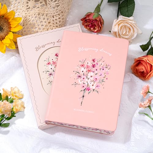 MINICAGIE Lined Journal Notebook for Women Cute Leather Journals for Writing Aesthetic Floral Diary 192 Pages A5 Hardcover Journaling Notebooks with Pen Loop (Pink) - color: Pink