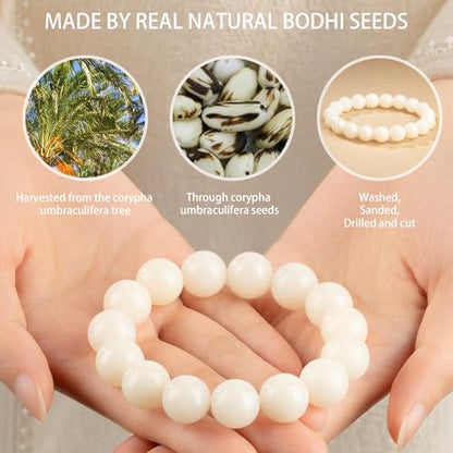 Natural Handmade Bracelets for Women & Men, Perfect for Attracting Money, Yoga Meditation, 18mm Round Beads Made of Natural Seeds Stretch Bracelet 7" Unisex