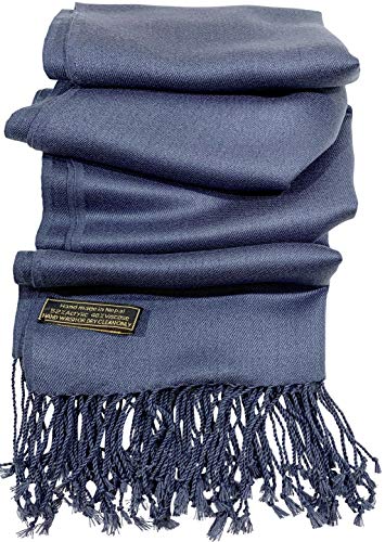 CJ Apparel Solid Color Tassels Design Nepalese Shawl Scarf Wrap Stole Throw Head Wrap Pashmina Gift Hand Made in Nepal New - color: Smokey Grey