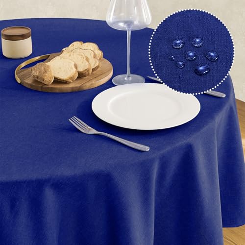 Veblandy Tablecloth Linen Textured Waterproof & Stain Resistant Table Cloth Wrinkle Free Decorative Fabric Farmhouse Table Cover for Dining/Party/Buffet/Wedding, 60 x 60 Inch, Royal Blue - color: Royal Blue, size: 60" (Round)
