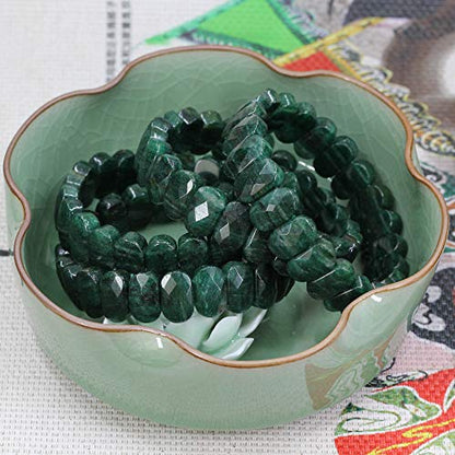 Keleny Semi Precious Stones 14mm Faceted Oval Beads Crystal Rock Elastic Bangle 7.5 Inch - color: Dark Green African Jade