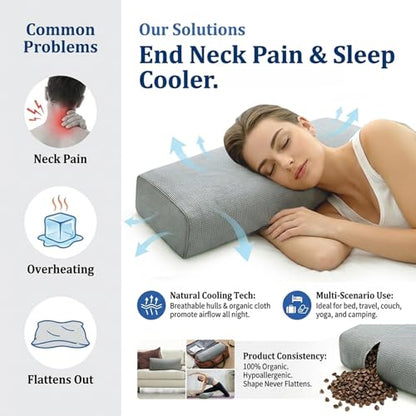 Buckwheat Pillow & Cervical Pillows for Sleeping (21x8x3inch) 100% Organic Coarse Cloth Package w Organic Buckwheat Hulls, Natural Cooling Technology and Relieve Cervical Pain. (C-Gray) - color: C-gray