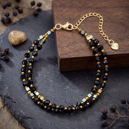 Farfume Beaded Bracelets for Women, Chakra Crystal 4mm Beads Gemstone Natural Stone Bead Spiritual Jewelry Gifts for Women - color: Black Tourmaline-Safety & Shielding