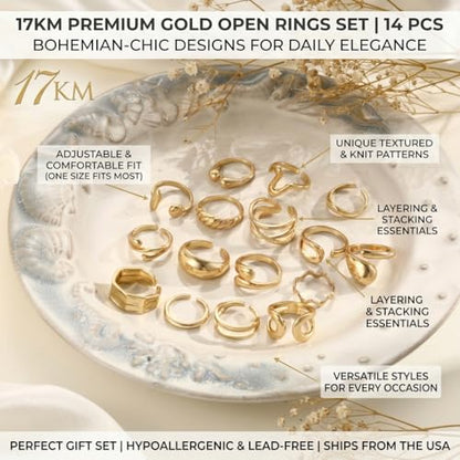 16 PCS Gold Chunky Rings Set for Women, 14k Gold Plated Thick Dome Stackable Open Rings Trendy Dainty Minimalist Jewelry Gifts - color: 01-Gold