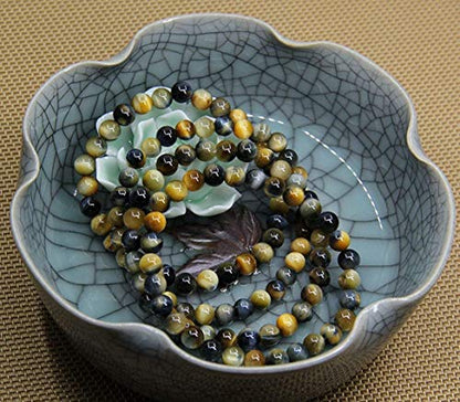 Angelstones Handmade Natural Healing Gemstone 6mm Round Beads Stretch Crystal Bracelet 7 Inch Unisex - color: Golden Blue Tiger Eye