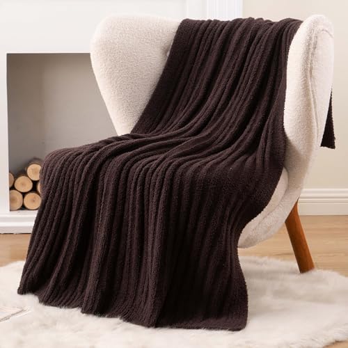 BATTILO Fluffy Soft Throw Blanket for Couch, Knit Fuzzy Plush Brown Throw Blankets, Cozy Warm Lightweight Blanket for Bed, Sofa, Home Decor, 50"x60" - color: Brown
