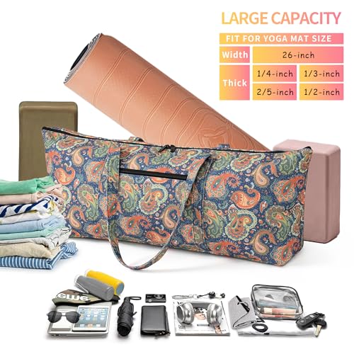 | Yoga Mat Bag | Large Yoga Mat Carrier with Wet Pocket | Yoga Gifts | Gym Tote Bag for Women - color: Tote-Orange Cashew Flower