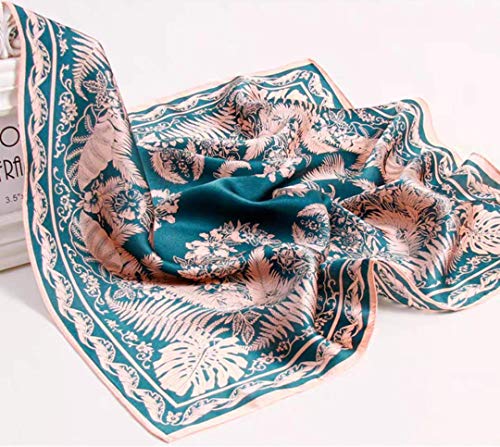 ANDANTINO 100% Pure Mulberry Silk Scarf 35" Large Square Lightweight Headscarf –Women’s Hair Wraps-With Gift Packed - color: Blue & Pink Leaves