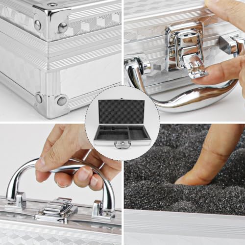Aluminum Case with Lock Portable Metal Hard Suitcase Professional Clipper Case Aluminum Briefcase with Ripple Foam,Sliver (13.7x7.5x2.5Inch), Sliver, fashion
