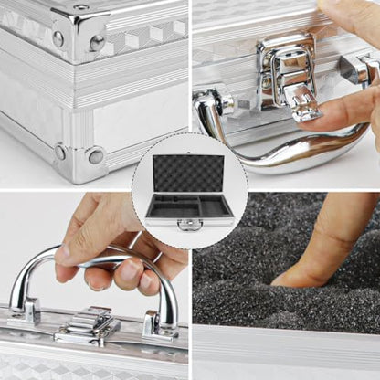 Aluminum Case with Lock Portable Metal Hard Suitcase Professional Clipper Case Aluminum Briefcase with Ripple Foam,Sliver (13.7x7.5x2.5Inch), Sliver, fashion
