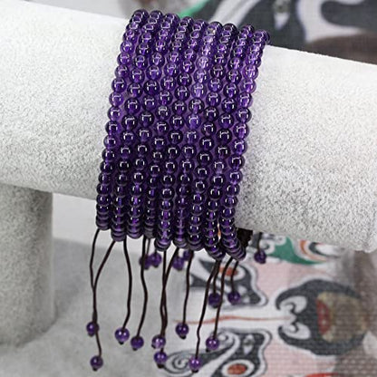 Keleny Natural Gemtones 4mm Round Beads Crystal Adjustable Braided Macrame Tassels Bracelets Unisex - color: Purple A Grade Amethyst