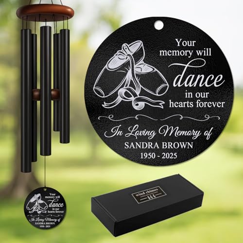 Personalized Dancer Memorial Wind Chime – “Your Memory Will Dance in Our Hearts Forever” Custom Engraved Name & Years – Sympathy Gift for Dance Lovers – Memorial Windchime Tribute Keepsake for Loss - size: DanceWC 1