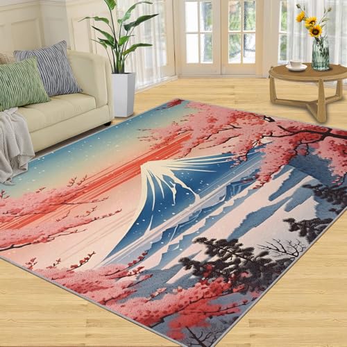 2x6 Traditional Japanese Aesthetic Runner Rugs - Cherry Blossom Kitchen Runner Rug, Ukiyo-e Landscap Laundry Room Rug Non Slip for Inside Outdoor House Hallway Anti Fatigue Decor - color: Landscape-1, size: 2 x 6ft / 24in x 72in