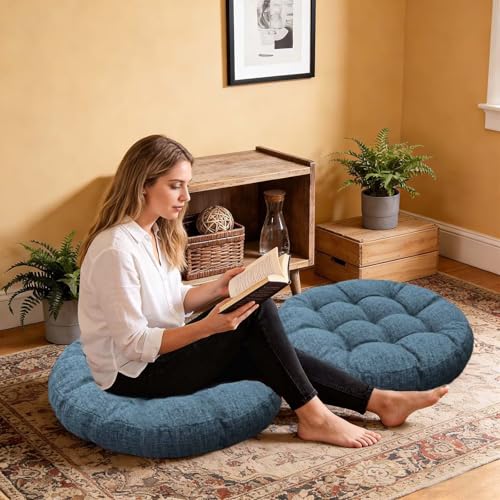 Set of 2 Round Floor Cushion Large Seat Pillows Seating Pad for Adults Tufted Meditation Cushion for Living Room Tatami Bedroom 18.8 x 18.8 Inch Light Grey - color: Light Grey
