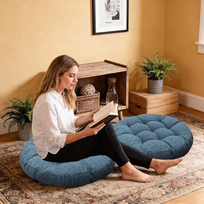 Set of 2 Round Floor Cushion Large Seat Pillows Seating Pad for Adults Tufted Meditation Cushion for Living Room Tatami Bedroom 18.8 x 18.8 Inch Light Grey - color: Light Grey