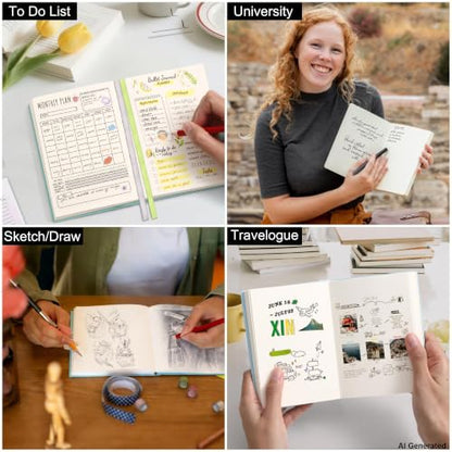 Thick Blank Journal Notebook 400Pages Sketch Book Blank Journal Unlined No Lines Soft Leather A6 (3.9 × 5.5) Journal Leather Notepad Drawing Book Memo Writing Sketch Pad Diary Notebook - color: Green-400 Page