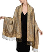 Achillea Reversible Paisley Pashmina Rave Scarf – Exotic Indian Shawls and Wraps for Evening Dresses, Festivals, All Seasons - color: Grey Gold