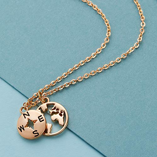 Zealmer Dainty 18K Gold Plated Compass World Map Pendant Necklace Graduation Gift for Friends - style: Worldmap Gold Tone