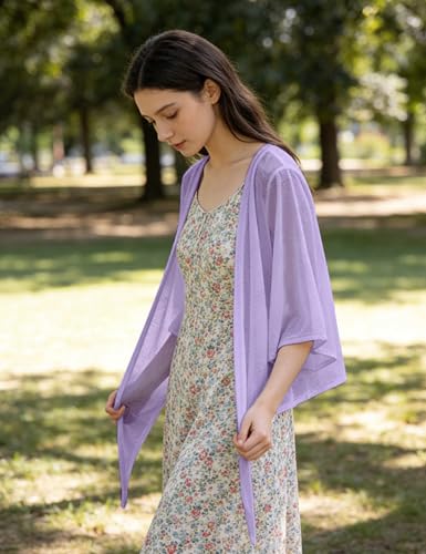 Shiyifa Women's Shrugs 3/4 Sleeve Open Front Cardigan Lightweight Tie Front Bolero Shrug - color: Purple, size: Medium