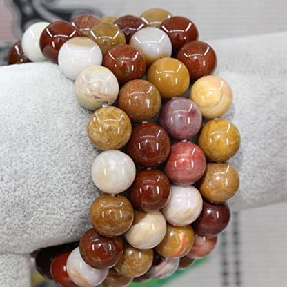 Keleny Semi Precious Stones Natural Gemstones 12mm Round Beads Crystal Stretch Bracelets 7 Inch Unisex - color: Mookaite Jasper