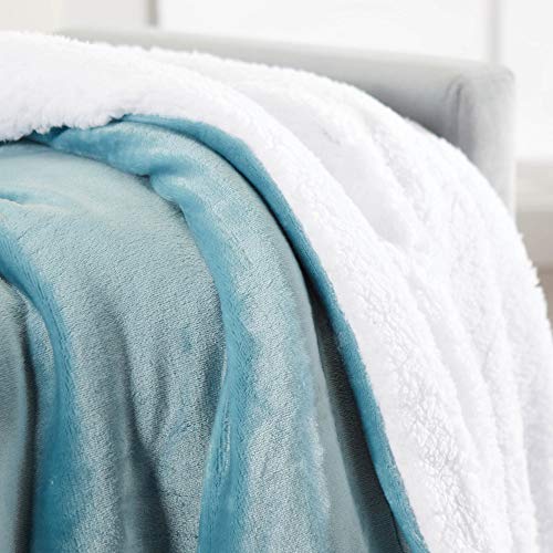 Sherpa Throw Blanket Super Soft Reversible Ultra Luxurious Plush Blanket, 50 x 60 inches, Tourmaline Blue/White - color: Turmaline Blue / White, size: Throw (50" x 60")