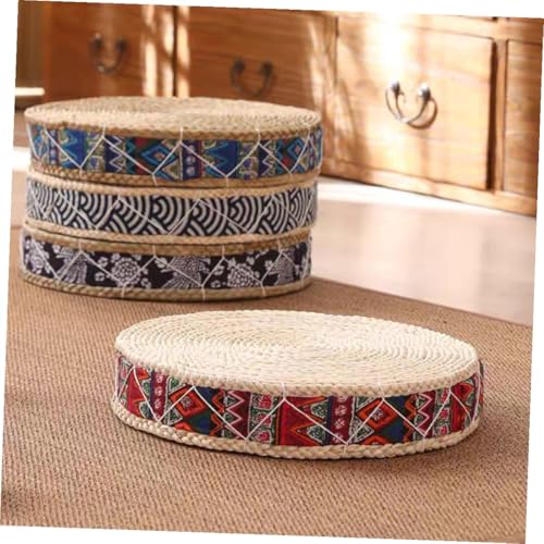 Woven Meditation Cushion Floor Pad Round Straw Sitting Mat 30cm Diameter 7cm Height Handmade Floor Cushion for Adults Yoga and Zen Seating