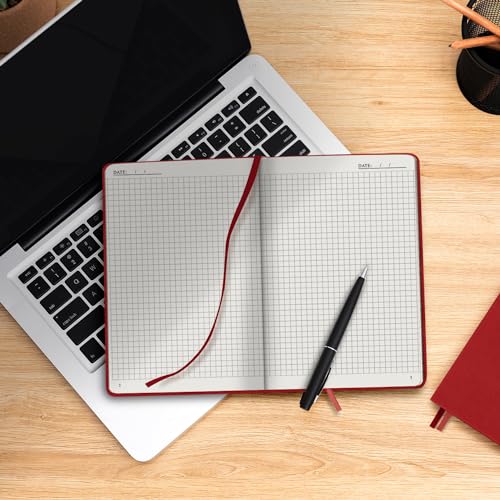 Plexon Graph Paper Notebook, Notebook Journal 160 Pages, Graph Notebook Medium 5.7 inches x 8 inches, 120 GSM Thick Paper, Red, Hardcover - color: Red, style: Graph