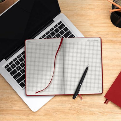 Plexon Graph Paper Notebook, Notebook Journal 160 Pages, Graph Notebook Medium 5.7 inches x 8 inches, 120 GSM Thick Paper, Red, Hardcover - color: Red, style: Graph