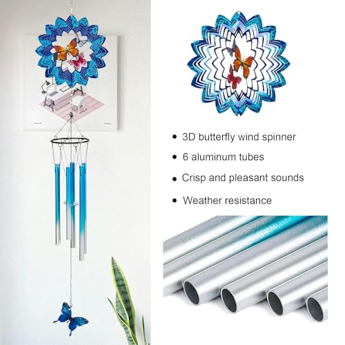 TUOKING Wind Chimes for Outside 3D Butterfly Wind Spinner Windchimes Outdoor Yard Hanging Decor for Garden Patio, Unique Gift for Mom,Women,Chimes Lovers