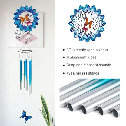 TUOKING Wind Chimes for Outside 3D Butterfly Wind Spinner Windchimes Outdoor Yard Hanging Decor for Garden Patio, Unique Gift for Mom,Women,Chimes Lovers