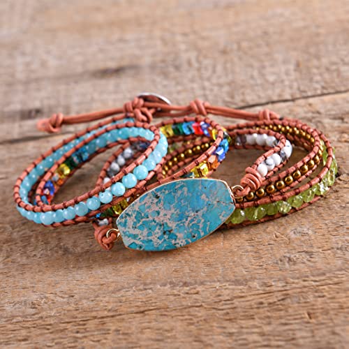 YGLINE Boho Handmade Natural Stone Wrap Bracelets Jasper Crystal Beads Bracelet Jewelry - color: green jasper 2