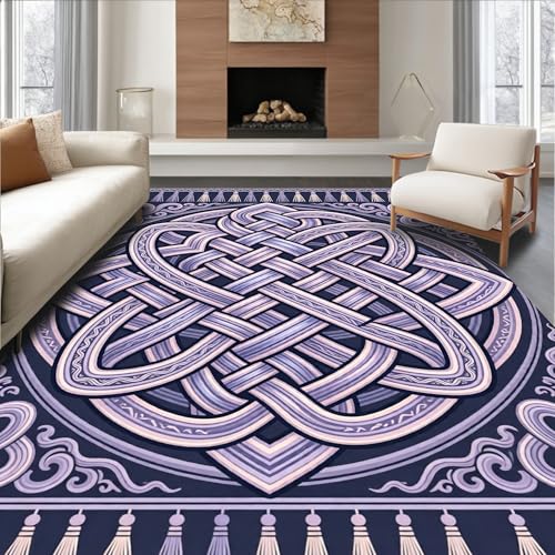 Design&I Low Pile Flatwoven Area Rug 4x6, Serene Sanctuary Cushioned Disc with Interlocking Knot, Machine Washable, Stain Resistant Indoor Rug for Living Room, Bedroom, Non Slip(Blue, 4x6) - color: Blue/Pattern 4, size: 4' x 6' (Rectangular)