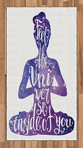 Ambesonne Yoga Area Rug, Female Silhouette with Watercolor Space Design Inspirational Words Meditation, Flat Woven Accent Rug for Living Room Bedroom Dining Room, 2' 6" x 5', Violet and White