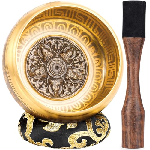 Tibetan Singing Bowls, Authentic Meditation Sound Bowls Handcrafted in Nepal for Yoga, Chakra Healing, Mindfulness, Self Care Spiritual Gifts for Women - color: 6" Buddha-Sunflower