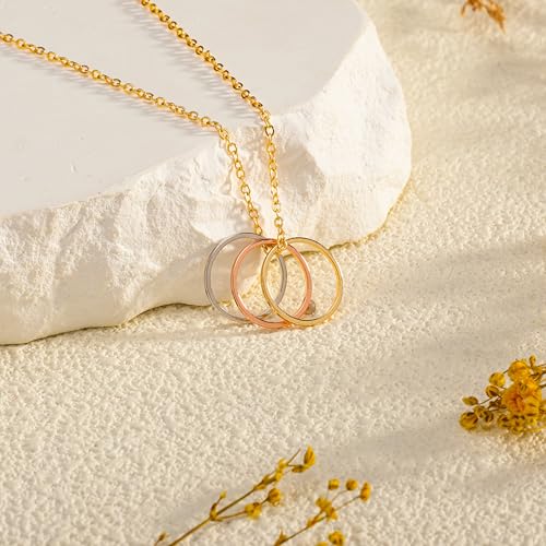 Golden Necklace for Women Virgin Mary Angel Butterfly Necklace Sister New Mom Friendship Necklace Birthday Christmas Gift - style: Three Circle