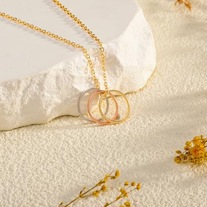 Golden Necklace for Women Virgin Mary Angel Butterfly Necklace Sister New Mom Friendship Necklace Birthday Christmas Gift - style: Three Circle