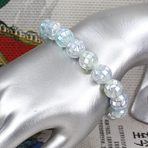 Keleny Semi Precious Stones Natural Gemstones 12mm Round Beads Crystal Stretch Bracelets 7 Inch Unisex - color: Mosaic Mix Shell