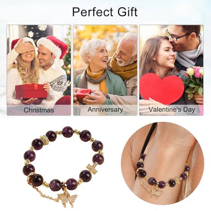 Natural Bead Bracelet 10mm Healing Crystal Bracelet for Women & Men Feng Shui Good Luck Meditation Buddhist Jewelry Handmade Stone Beaded Jewelry for Gift - color: Amethyst