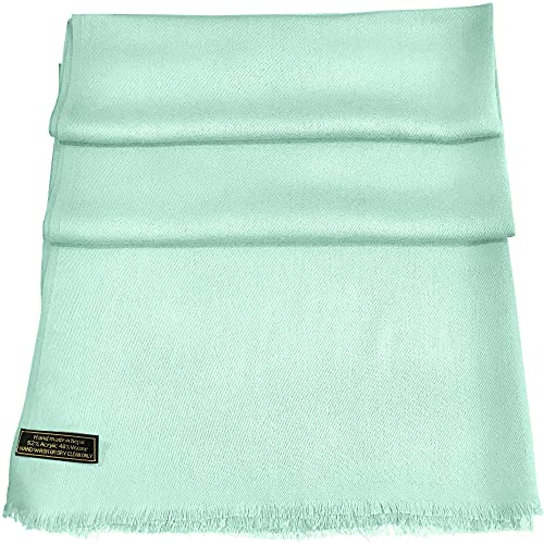 CJ Apparel Solid Color Fringe Design Fringe Shawl Scarf Wrap Stole Throw Head Wrap Pashmina Gift Hand Made in Nepal New - color: Celeste Fc1019h