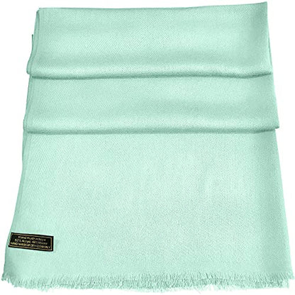 CJ Apparel Solid Color Fringe Design Fringe Shawl Scarf Wrap Stole Throw Head Wrap Pashmina Gift Hand Made in Nepal New - color: Celeste Fc1019h