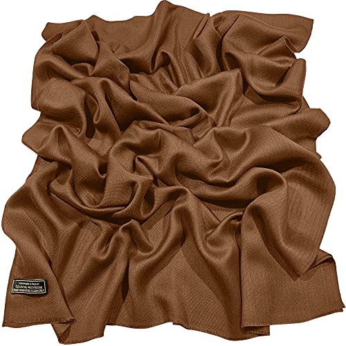CJ Apparel Solid Color Fringe Design Fringe Shawl Scarf Wrap Stole Throw Head Wrap Pashmina Gift Hand Made in Nepal New - color: Brown Fc1016