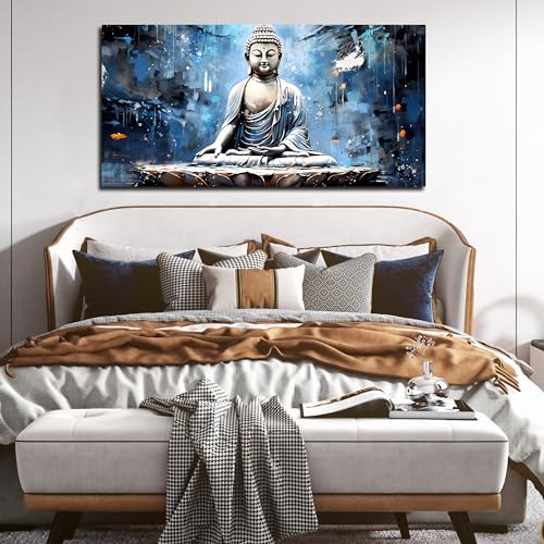 Xxliren Blue Zen Wall Art for Living Room Large Size Meditation Wall Decor Buddha Wall Art Yoga Wall Decor Ready To Hang Size 60 x 30 Inch