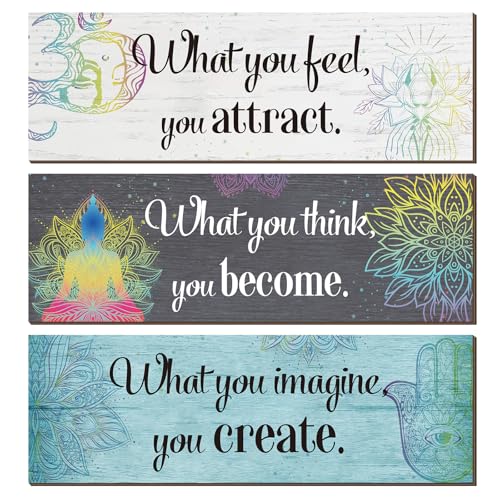 Yerliker 3 Buddha Decor Buddha Wall Art Meditation Room Chakra Decor for Bedroom Zen Quotes Wall Decoration Spiritual Gift Hanging Buddhism Spa Room Decoration Yoga Art for Women(Blue) - color: Blue