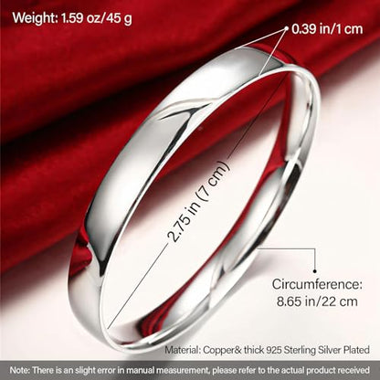 Handmade 925 Sterling Silver Bangle Bracelet Simple Silver/Gold Adjustable Cuff Bangles Durable Stainless Steel bracelet for Men &Women Daily Jewelry Gift for Anniversary Birthday Gift - color: silver 008